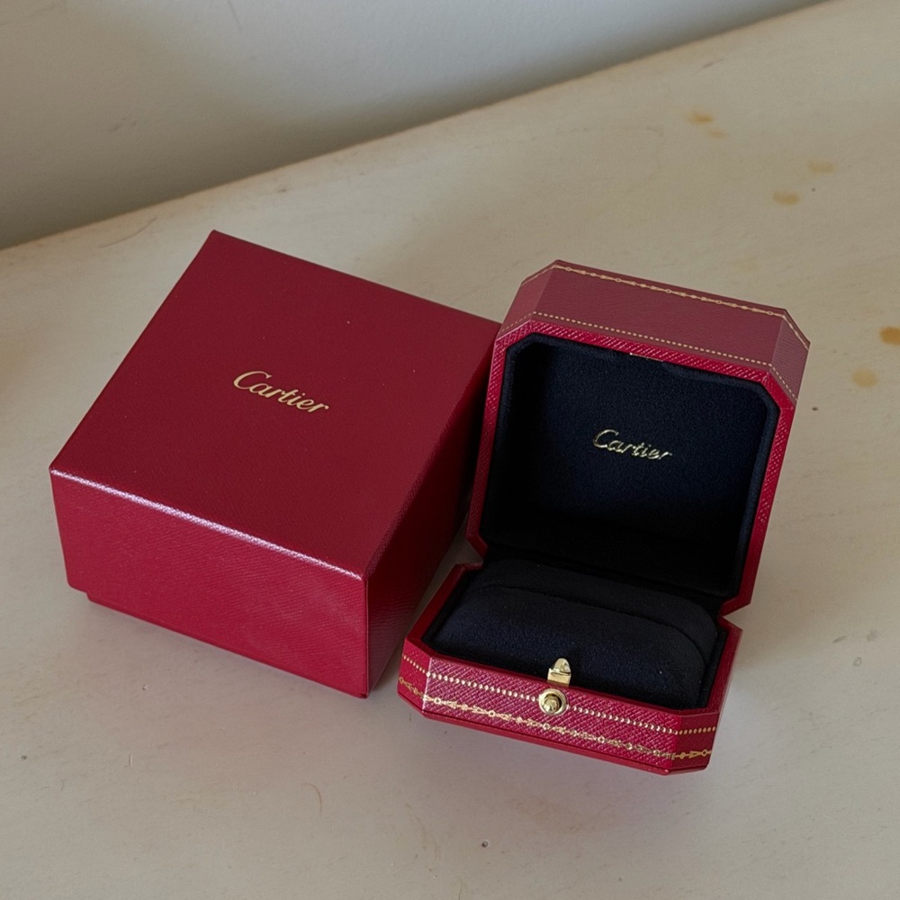 Cartier Red and Black Jewelry Ring Box with Gold Accents